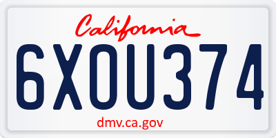 CA license plate 6XOU374