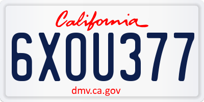 CA license plate 6XOU377