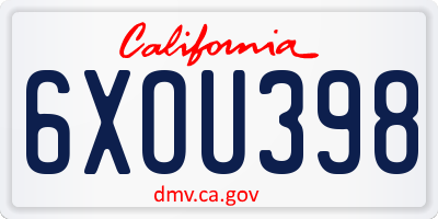 CA license plate 6XOU398