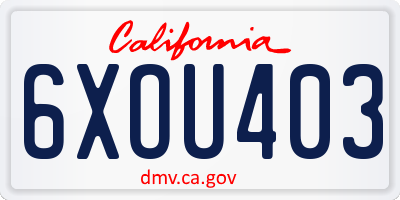 CA license plate 6XOU403