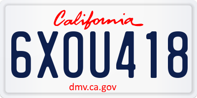 CA license plate 6XOU418