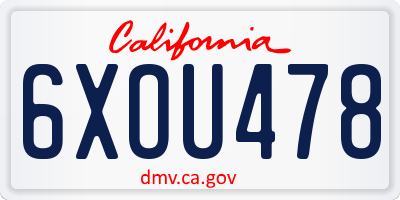 CA license plate 6XOU478