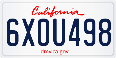 CA license plate 6XOU498