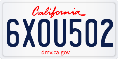 CA license plate 6XOU502