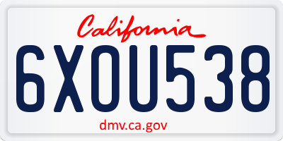 CA license plate 6XOU538