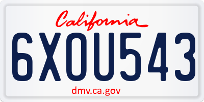 CA license plate 6XOU543