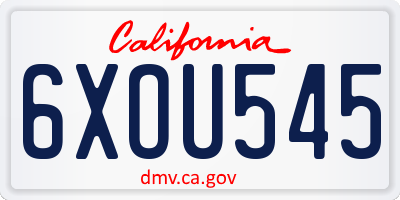 CA license plate 6XOU545