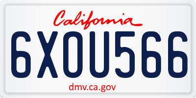 CA license plate 6XOU566