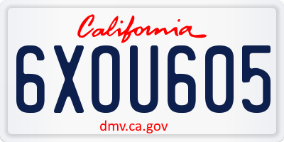 CA license plate 6XOU605