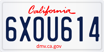 CA license plate 6XOU614