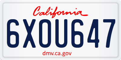CA license plate 6XOU647