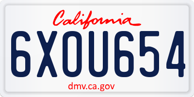 CA license plate 6XOU654
