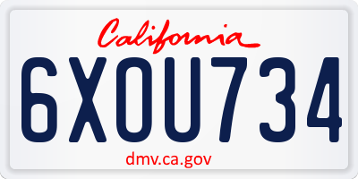 CA license plate 6XOU734
