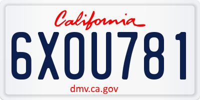 CA license plate 6XOU781