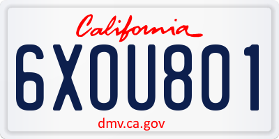 CA license plate 6XOU801