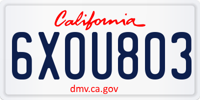 CA license plate 6XOU803