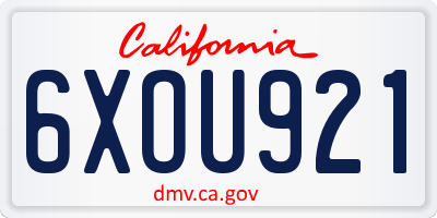 CA license plate 6XOU921