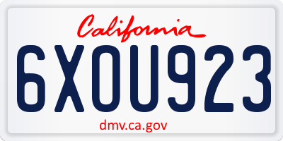 CA license plate 6XOU923
