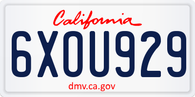 CA license plate 6XOU929