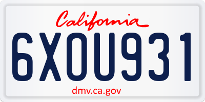 CA license plate 6XOU931