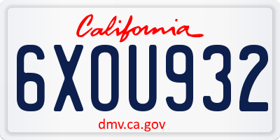 CA license plate 6XOU932