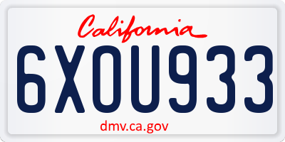 CA license plate 6XOU933