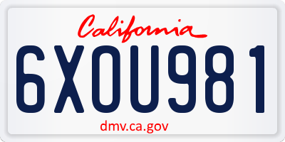 CA license plate 6XOU981