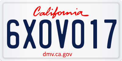 CA license plate 6XOV017