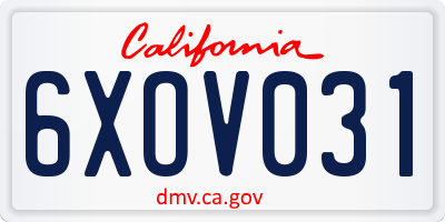 CA license plate 6XOV031
