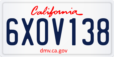 CA license plate 6XOV138