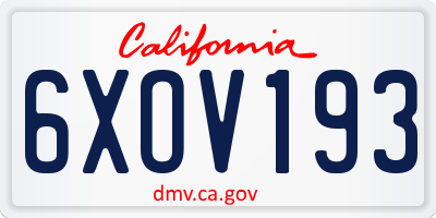 CA license plate 6XOV193