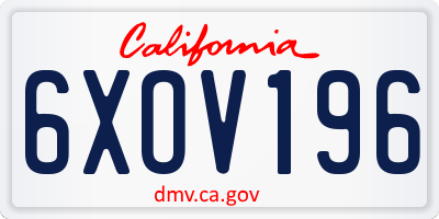 CA license plate 6XOV196