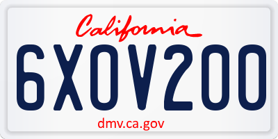 CA license plate 6XOV200