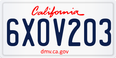 CA license plate 6XOV203