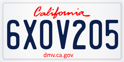 CA license plate 6XOV205
