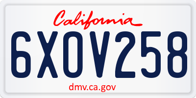CA license plate 6XOV258