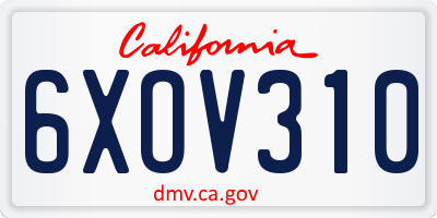 CA license plate 6XOV310