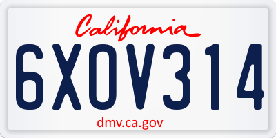 CA license plate 6XOV314