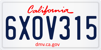 CA license plate 6XOV315