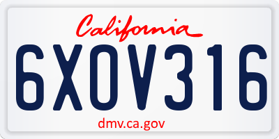 CA license plate 6XOV316