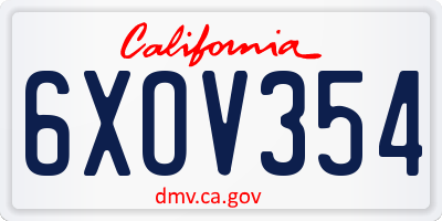 CA license plate 6XOV354