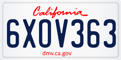 CA license plate 6XOV363