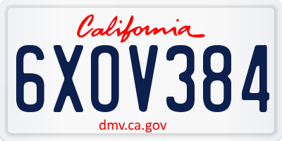 CA license plate 6XOV384