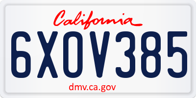 CA license plate 6XOV385