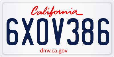 CA license plate 6XOV386