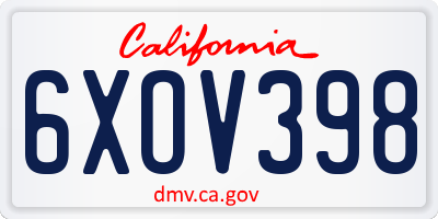 CA license plate 6XOV398