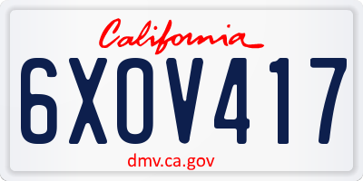 CA license plate 6XOV417