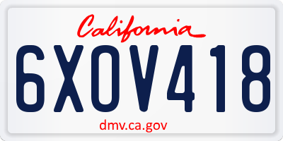 CA license plate 6XOV418