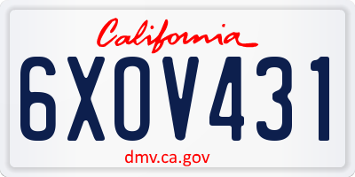 CA license plate 6XOV431