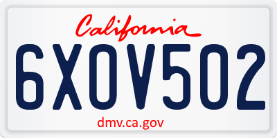 CA license plate 6XOV502